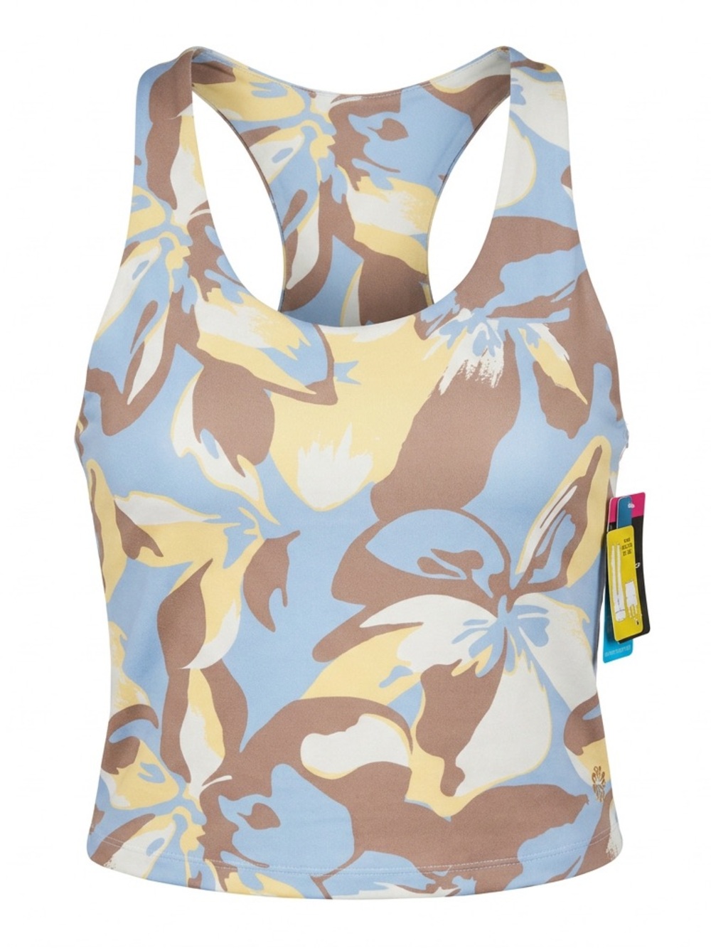 Pro Player banana leaf Racerback Sports Bra Tank - Blue, Yellow, Cream, Brown